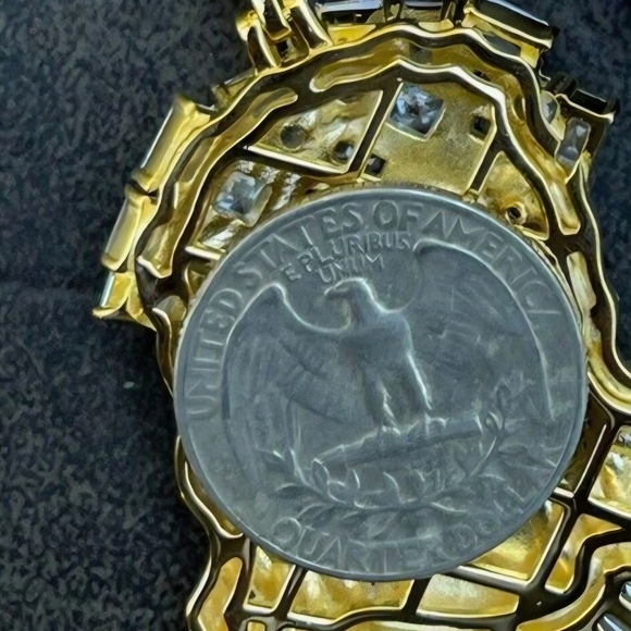 Iced Out 10 carat Moissanite Jesus Peice Baguette Pendant - 14k Yellow ovr 925 S - Picture 8 of 10